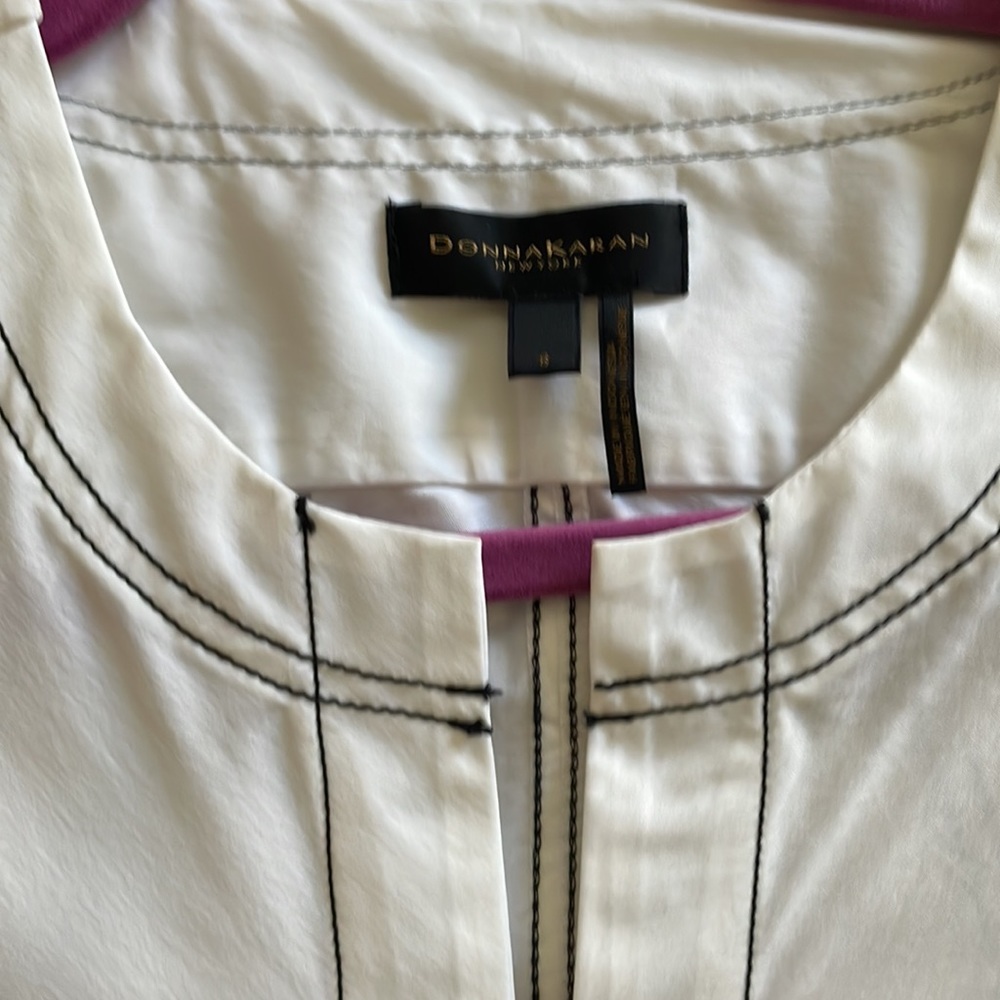Donna Karan White Midi Dress with Black Piping - Picture 2 of 9